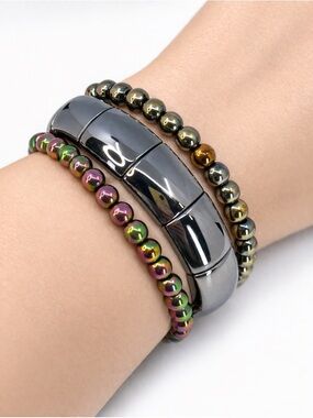 Terahertz Soft Bangle & Hematite Bracelet Stack